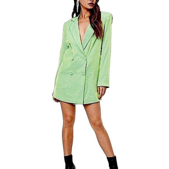 Nasty Gal Collection Chartreuse Double Breasted Fully Lined Deep Neckline Blazer - Picture 11 of 15